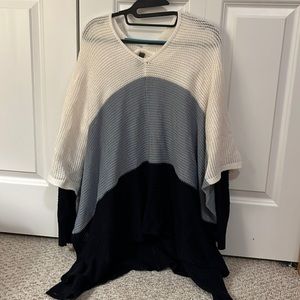 White, Blue, and Navy Sweater Poncho M/L